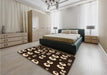 Patterned Black Brown Rug in a Bedroom, pat2931org