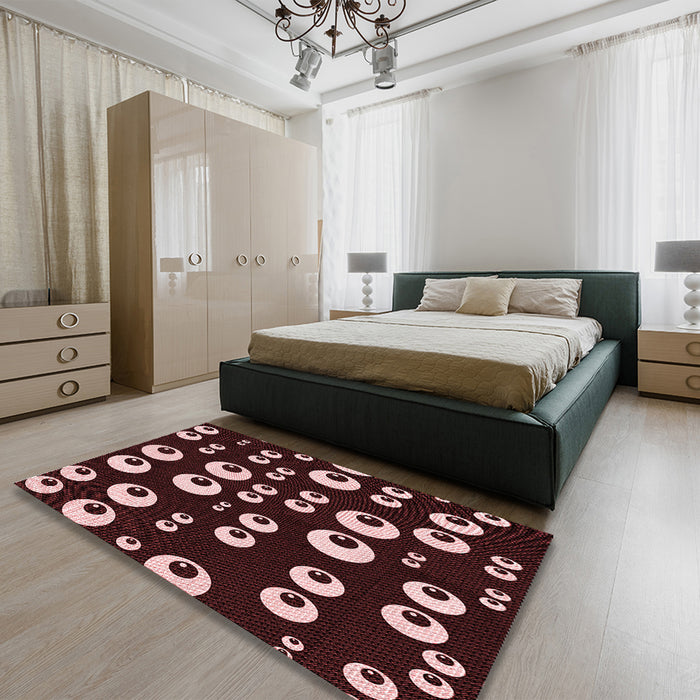 Patterned Chocolate Brown Rug in a Bedroom, pat2931rd