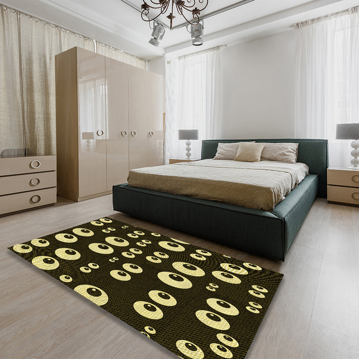 Patterned Black Rug in a Bedroom, pat2931yw