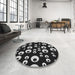 Round Machine Washable Transitional Black Rug in a Office, wshpat2931