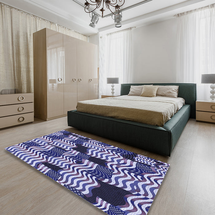 Patterned Blue Rug in a Bedroom, pat2933blu