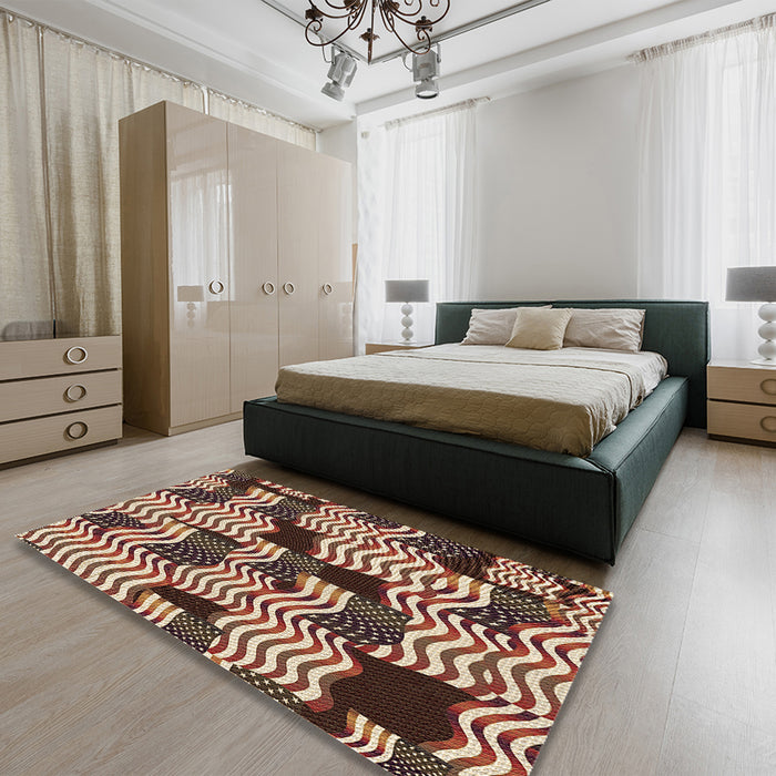 Patterned Brown Sugar Brown Rug in a Bedroom, pat2933brn
