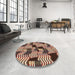 Round Patterned Brown Sugar Brown Rug in a Office, pat2933brn