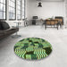 Round Patterned Pastel Green Rug in a Office, pat2933grn