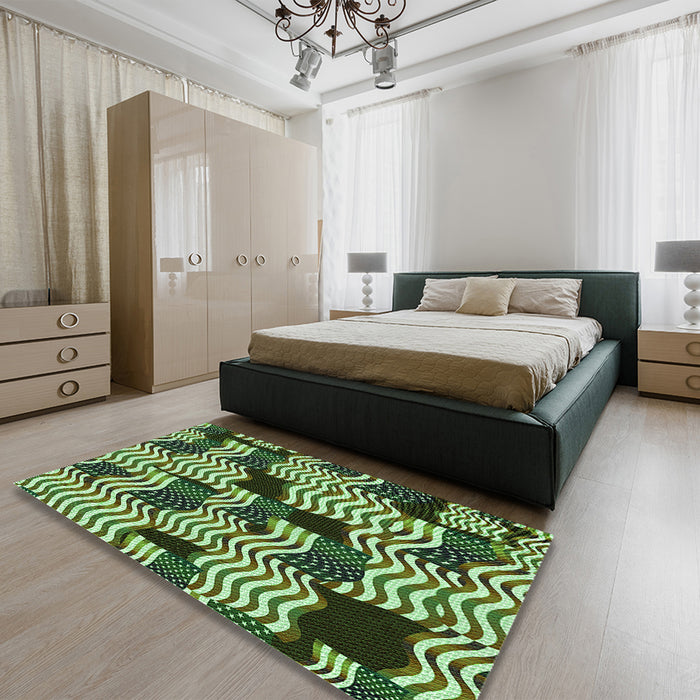Patterned Pastel Green Rug in a Bedroom, pat2933grn