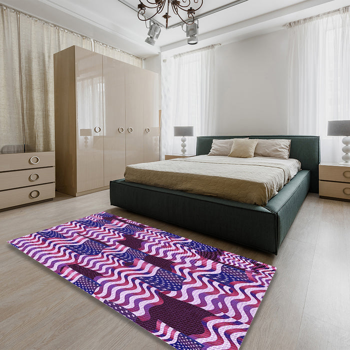 Patterned Dark Magenta Purple Rug in a Bedroom, pat2933pur