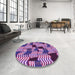 Round Patterned Dark Magenta Purple Rug in a Office, pat2933pur