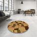 Round Patterned Metallic Gold Rug in a Office, pat2933yw