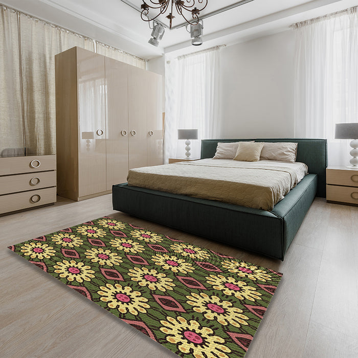 Patterned Brown Rug in a Bedroom, pat2934brn
