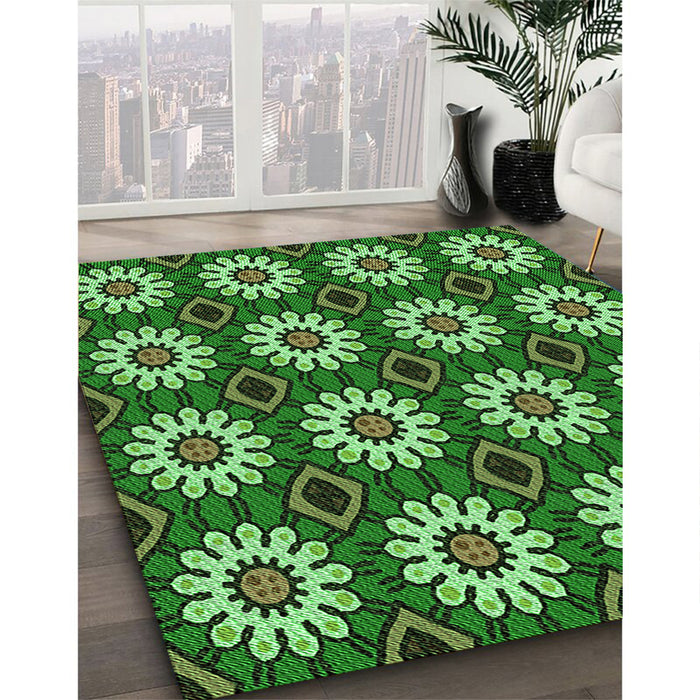 Machine Washable Transitional Dark Forest Green Rug in a Family Room, wshpat2934grn