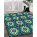 Machine Washable Transitional Emerald Green Rug in a Family Room, wshpat2934lblu