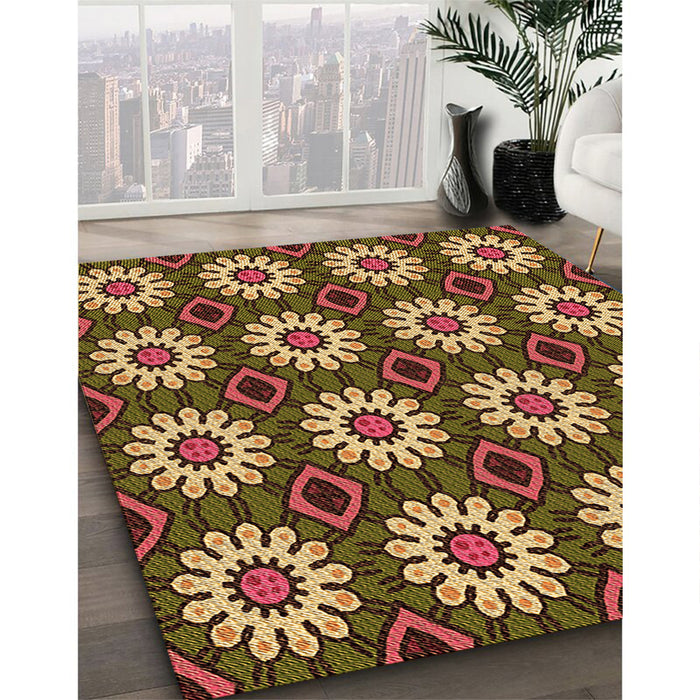 Patterned Orange Gold Rug in Family Room, pat2934org