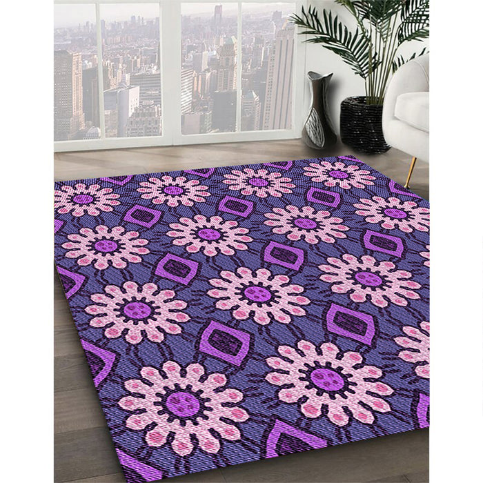 Patterned Purple Rug in Family Room, pat2934pur