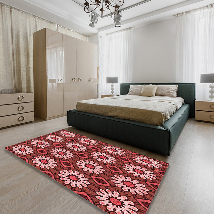 Patterned Red Rug in a Bedroom, pat2934rd