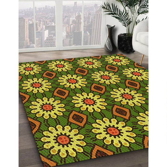 Patterned Pistachio Green Rug in Family Room, pat2934yw