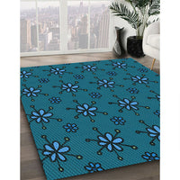 Patterned Dark Turquoise Green Rug, pat2935lblu