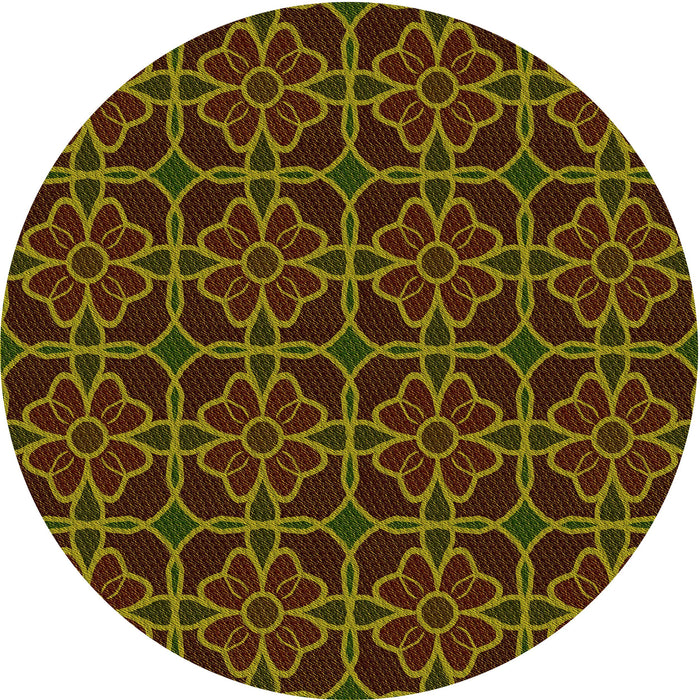 Square Patterned Dark Yellow Green Rug, pat2936yw
