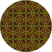 Square Patterned Dark Yellow Green Rug, pat2936yw