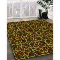 Patterned Dark Yellow Green Rug, pat2936yw