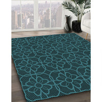 Patterned Dark Cyan Green Rug, pat2937lblu