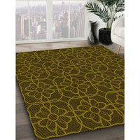 Patterned Dark Yellow Green Rug, pat2937yw