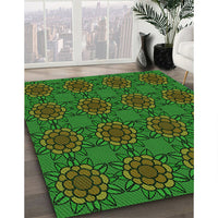 Patterned Dark Lime Green Rug, pat2939grn