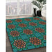 Patterned Earth Green Rug in Family Room, pat2939lblu