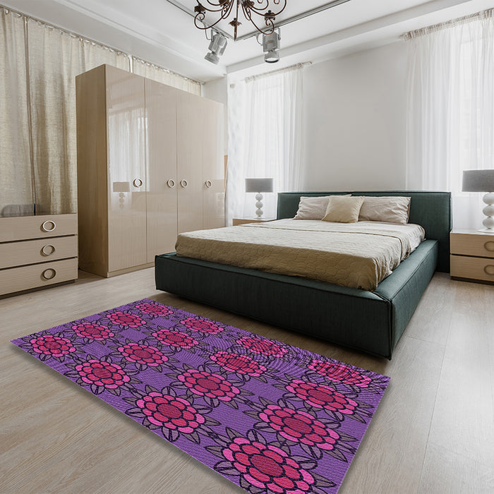 Round Machine Washable Transitional Dark Orchid Purple Rug in a Office, wshpat2939pur