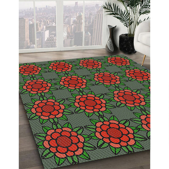 Patterned Fern Green Novelty Rug in Family Room, pat2939