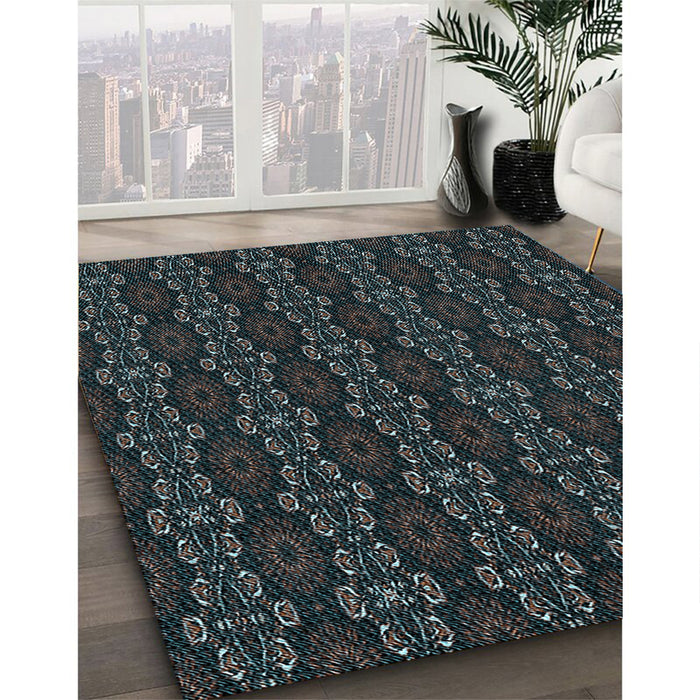 Patterned Green Rug in Family Room, pat294lblu