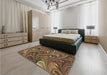 Patterned Red Brown Rug in a Bedroom, pat2940brn