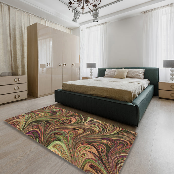 Patterned Red Brown Rug in a Bedroom, pat2940brn