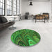 Round Patterned Deep Emerald Green Rug in a Office, pat2940grn