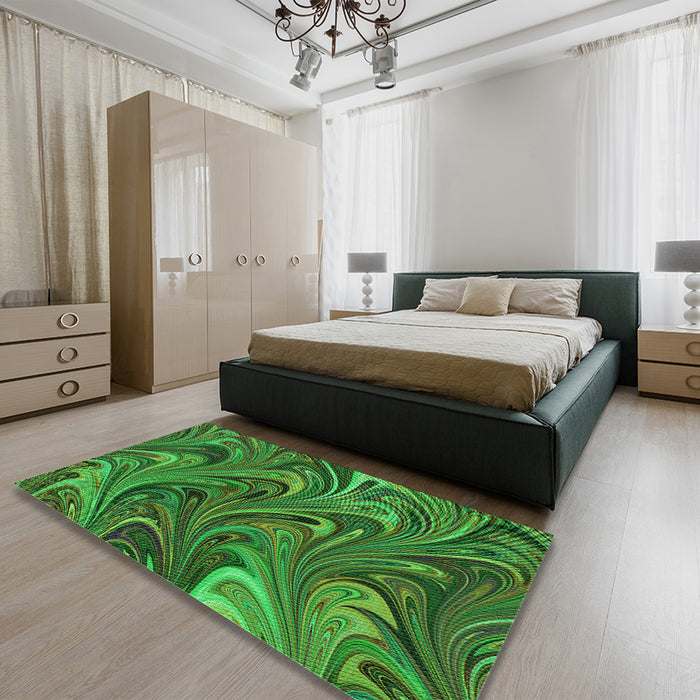 Patterned Deep Emerald Green Rug in a Bedroom, pat2940grn