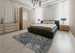 Patterned Black Rug in a Bedroom, pat2940gry