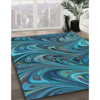 Patterned Dark Turquoise Green Rug, pat2940lblu