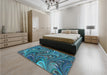 Patterned Dark Turquoise Green Rug in a Bedroom, pat2940lblu