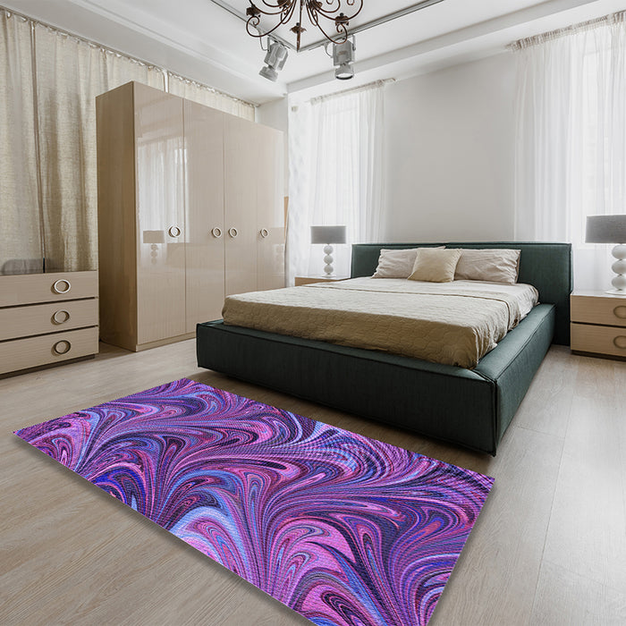 Patterned Bright Purple Rug in a Bedroom, pat2940pur