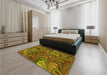 Patterned Dark Bronze Brown Rug in a Bedroom, pat2940yw