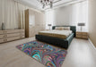 Patterned Light Slate Gray Modern Rug in a Bedroom, pat2940