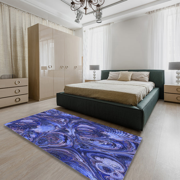 Patterned Light Slate Blue Rug in a Bedroom, pat2941blu