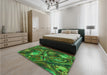 Patterned Dark Forest Green Rug in a Bedroom, pat2941grn