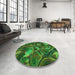 Round Patterned Dark Forest Green Rug in a Office, pat2941grn