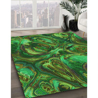 Patterned Dark Forest Green Rug, pat2941grn