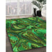 Patterned Dark Forest Green Rug in Family Room, pat2941grn