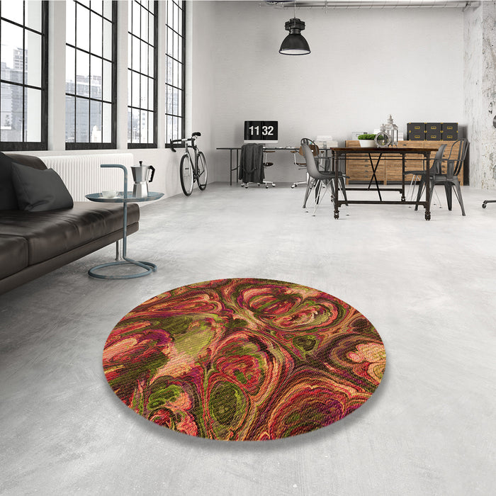 Round Patterned Tomato Red Rug in a Office, pat2941org