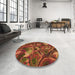 Round Patterned Tomato Red Rug in a Office, pat2941org