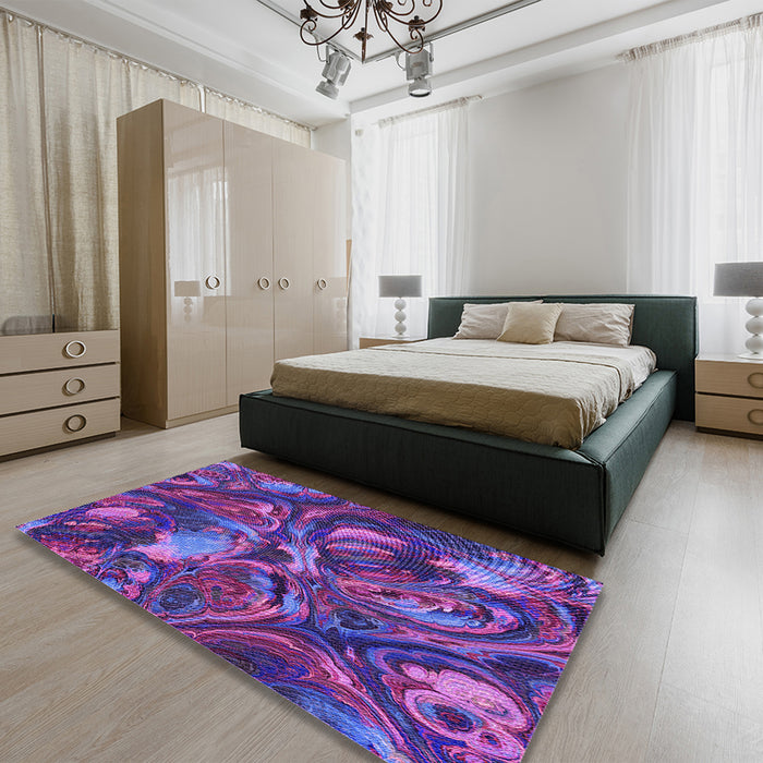 Patterned Dark Magenta Purple Rug in a Bedroom, pat2941pur
