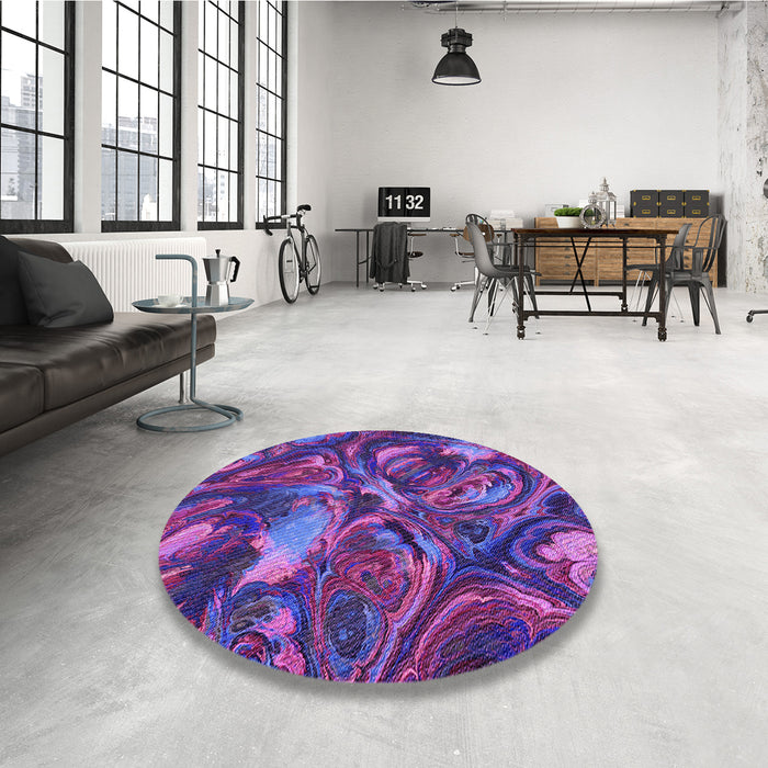 Round Patterned Dark Magenta Purple Rug in a Office, pat2941pur