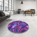 Round Patterned Dark Magenta Purple Rug in a Office, pat2941pur